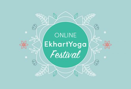 Floral design with Online EkhartYoga Festival text
